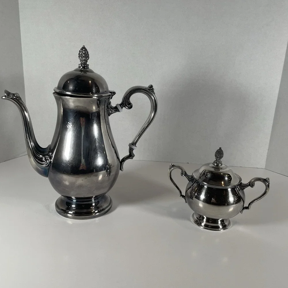 Newburyport Silver Plated Tea‎ Set Teapot with Handle Insulators and Sugar Bowl
